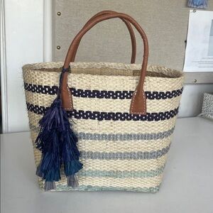 Hat Attack/Bujubaja Striped Woven Tote Bag with Tassel